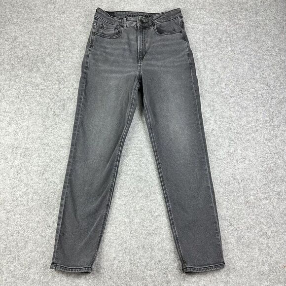 American Eagle Mom Jeans Womens 6R Faded Black Casual Everyday Stretch Denim - Picture 1 of 15